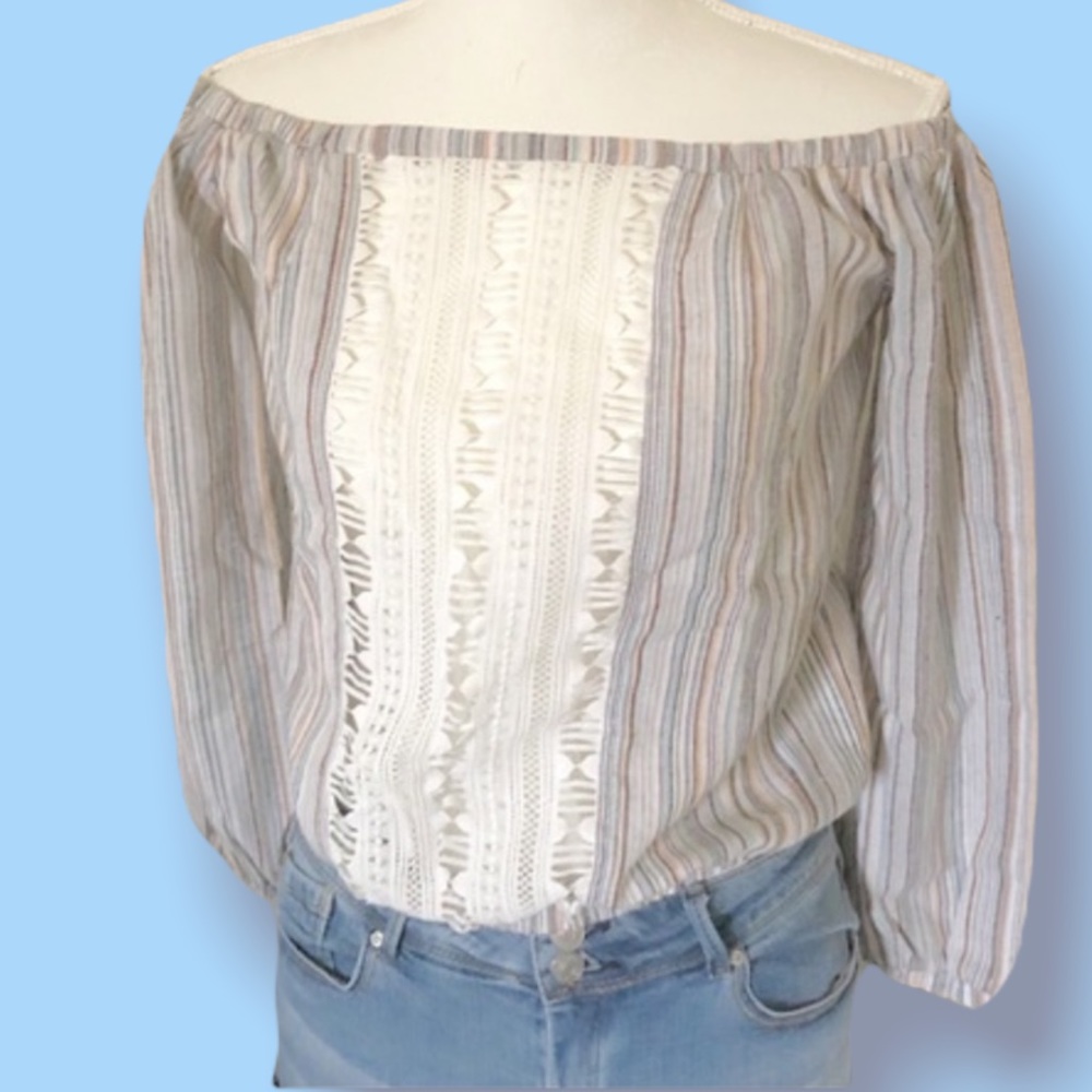 Lucca Couture striped off shoulder boho peasant top size small